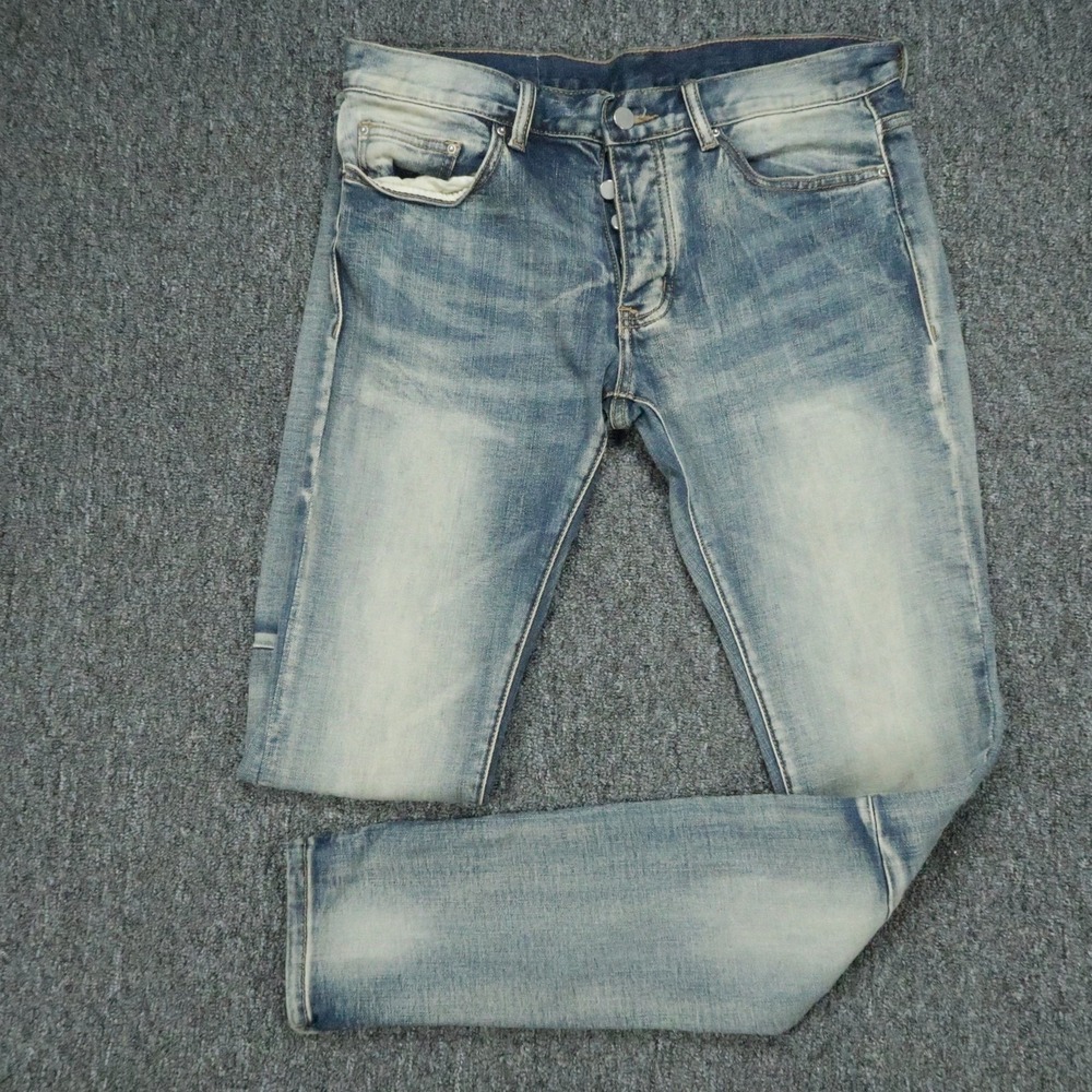 Mnml Jeans Mens 30x34 Gray Ankle Zip Stretch Denim Slim Light Wash Button Fly